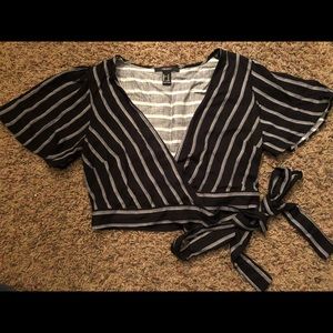 Black and white striped crop top